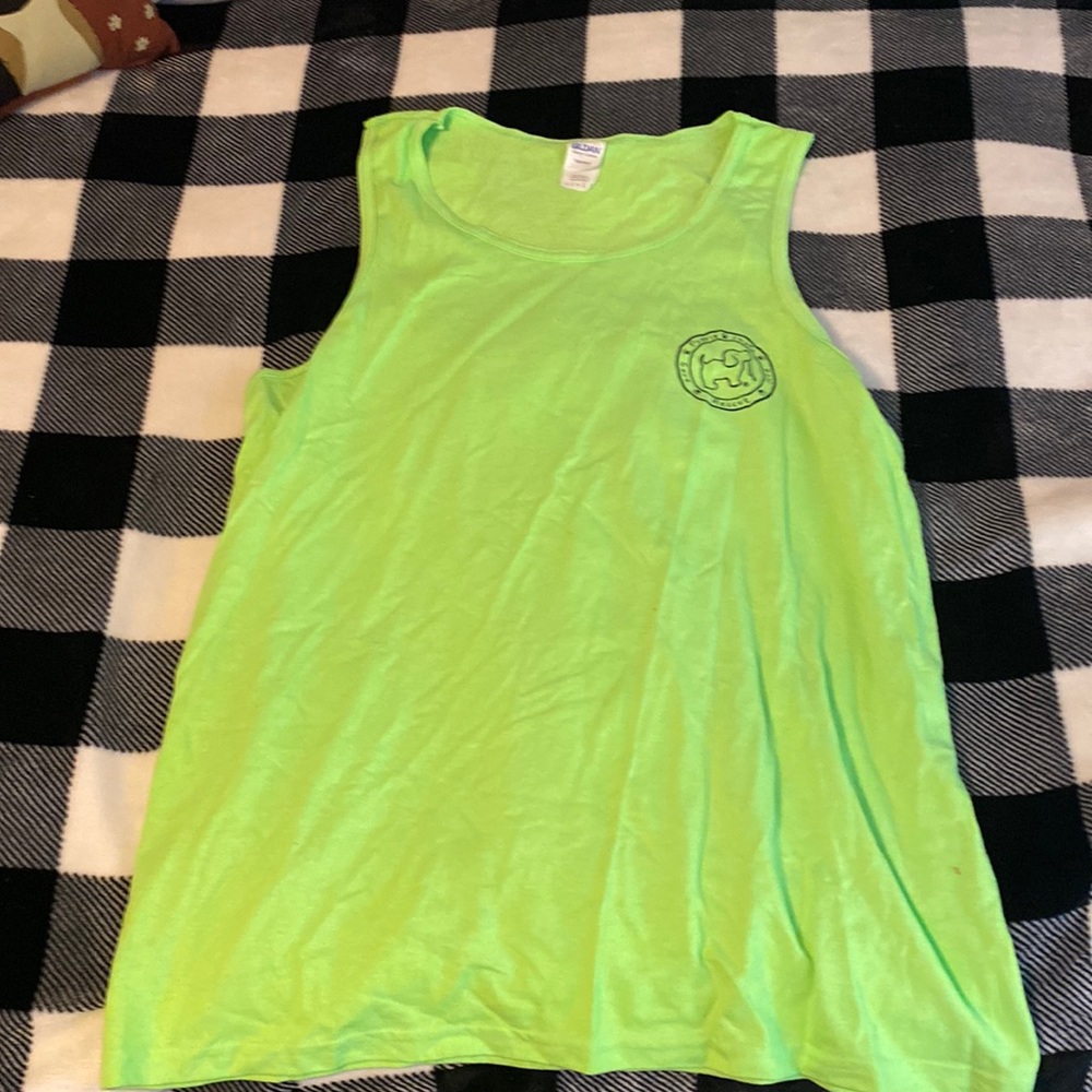 neon green puppie love tank top